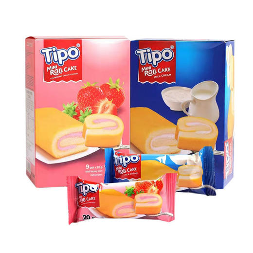 越南TIPO蛋糕卷180g牛奶味/草莓味 轻咬一口细腻清新柔嫩香甜 独立包装 052884/052885 商品图1
