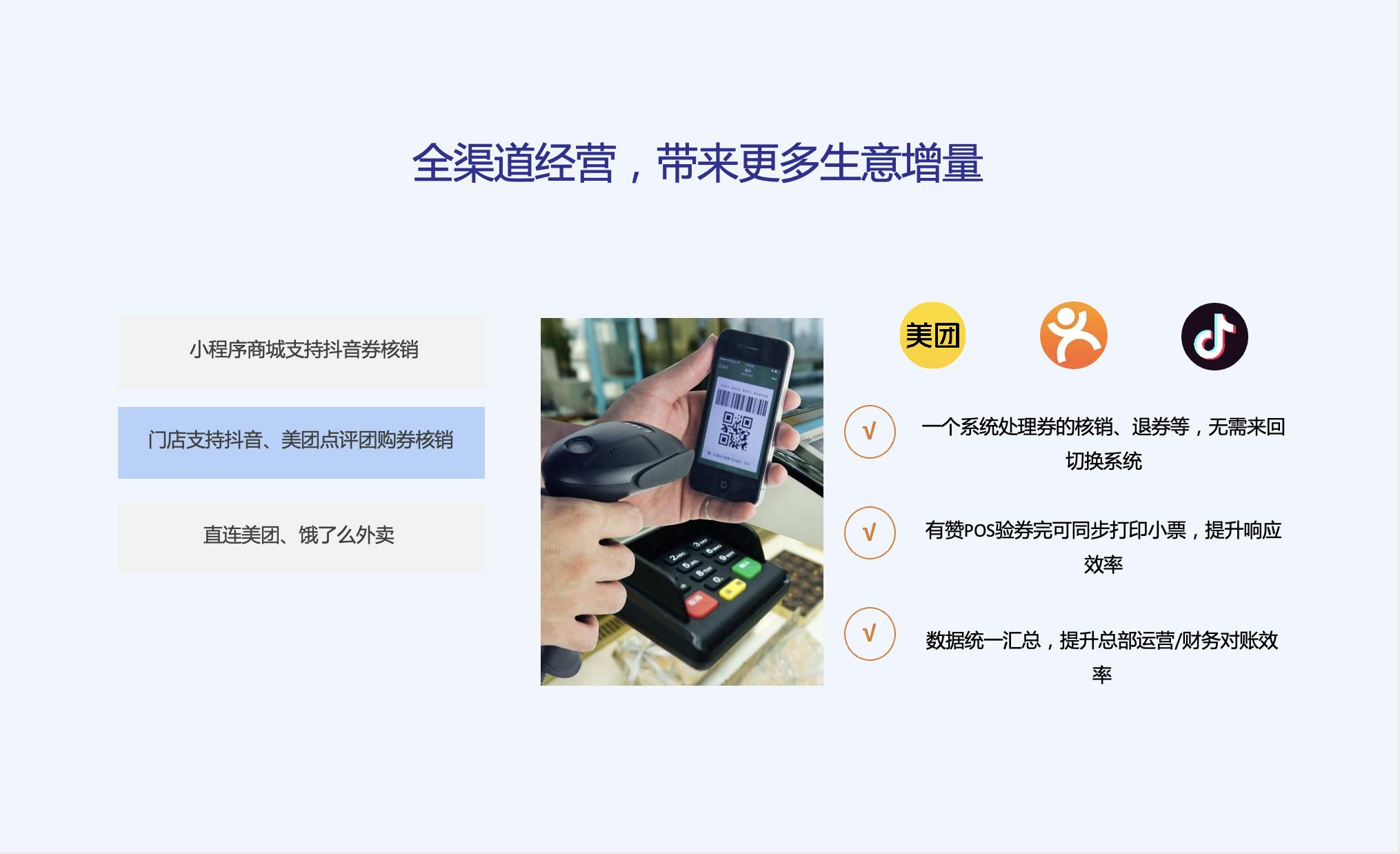 门店支持抖音、美团点评团购券核销