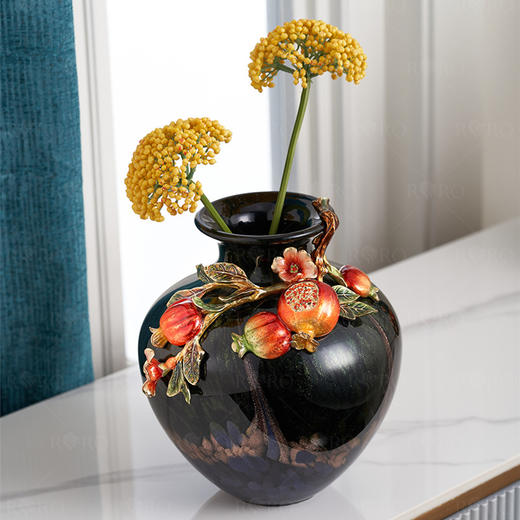 【样品特惠3折，无原包装仅1个，无货退款】罗比罗丹喜乐多福珐琅彩花瓶摆件客厅插花创意新中式样板房玄关家居饰品 商品图5