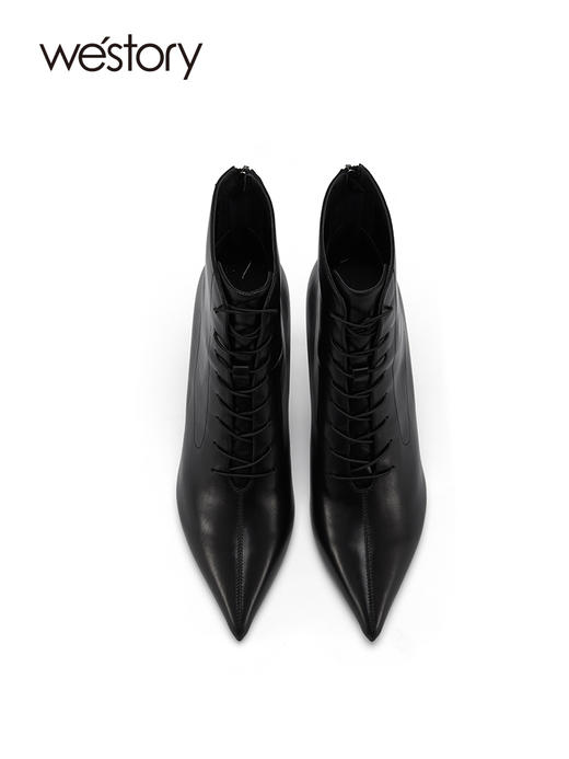westory超火冬尖头洋气绑带瘦瘦靴法式小短靴显高及踝靴82181 商品图2