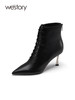 westory超火冬尖头洋气绑带瘦瘦靴法式小短靴显高及踝靴82181 商品缩略图1