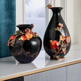 【样品特惠3折，无原包装仅1个，无货退款】罗比罗丹喜乐多福珐琅彩花瓶摆件客厅插花创意新中式样板房玄关家居饰品