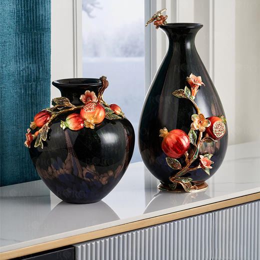 【样品特惠3折，无原包装仅1个，无货退款】罗比罗丹喜乐多福珐琅彩花瓶摆件客厅插花创意新中式样板房玄关家居饰品 商品图0