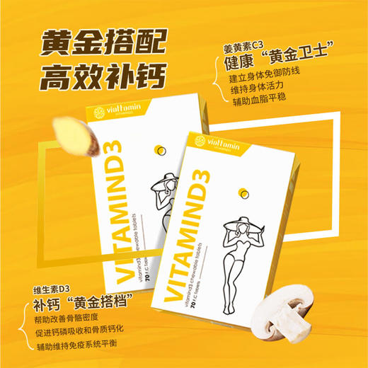 维态美姜黄素C3+维生素D3 咀嚼片70粒/瓶 商品图4