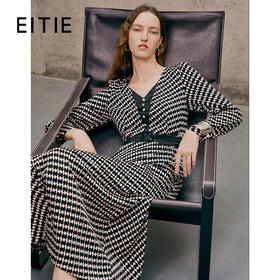 EITIE爱特爱春季新款气质V领收腰显瘦连衣裙女7307007