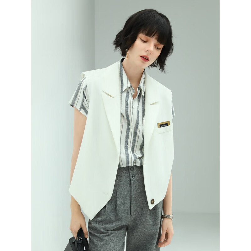 COCOBELLA设计感不对称衣摆西装马甲女混搭叠穿马夹WS4