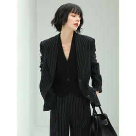 COCOBELLA质感色织黑色条纹西装女气质通勤干练职场外套SI35