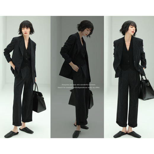 COCOBELLA质感色织黑色条纹西装女气质通勤干练职场外套SI35 商品图1