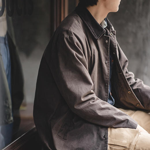 马登工装美式复古翻领油蜡风衣咖色防水中长款英伦风大衣外套男秋 商品图2