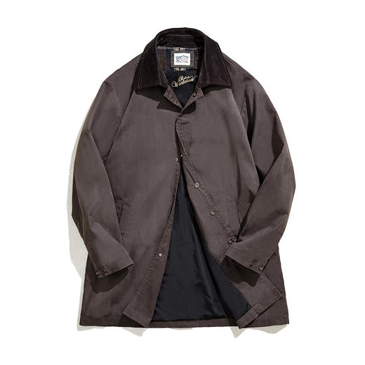 马登工装美式复古翻领油蜡风衣咖色防水中长款英伦风大衣外套男秋 商品图4