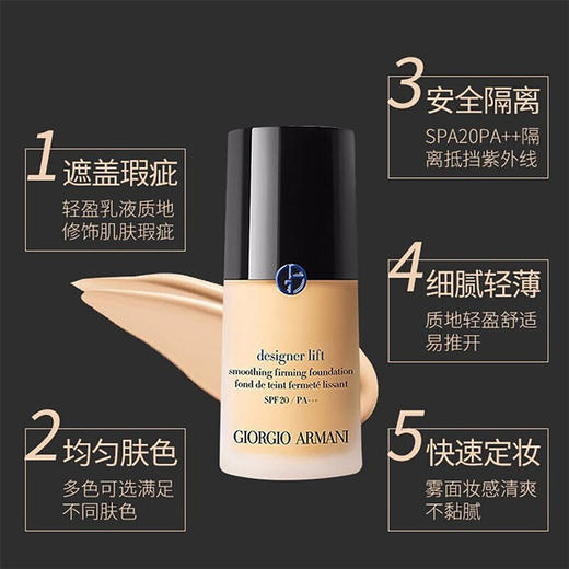 新版 阿玛尼新款蓝标大师造型紧颜粉底液 轻薄持久保湿遮瑕 30ML ARMANI/armani 商品图2