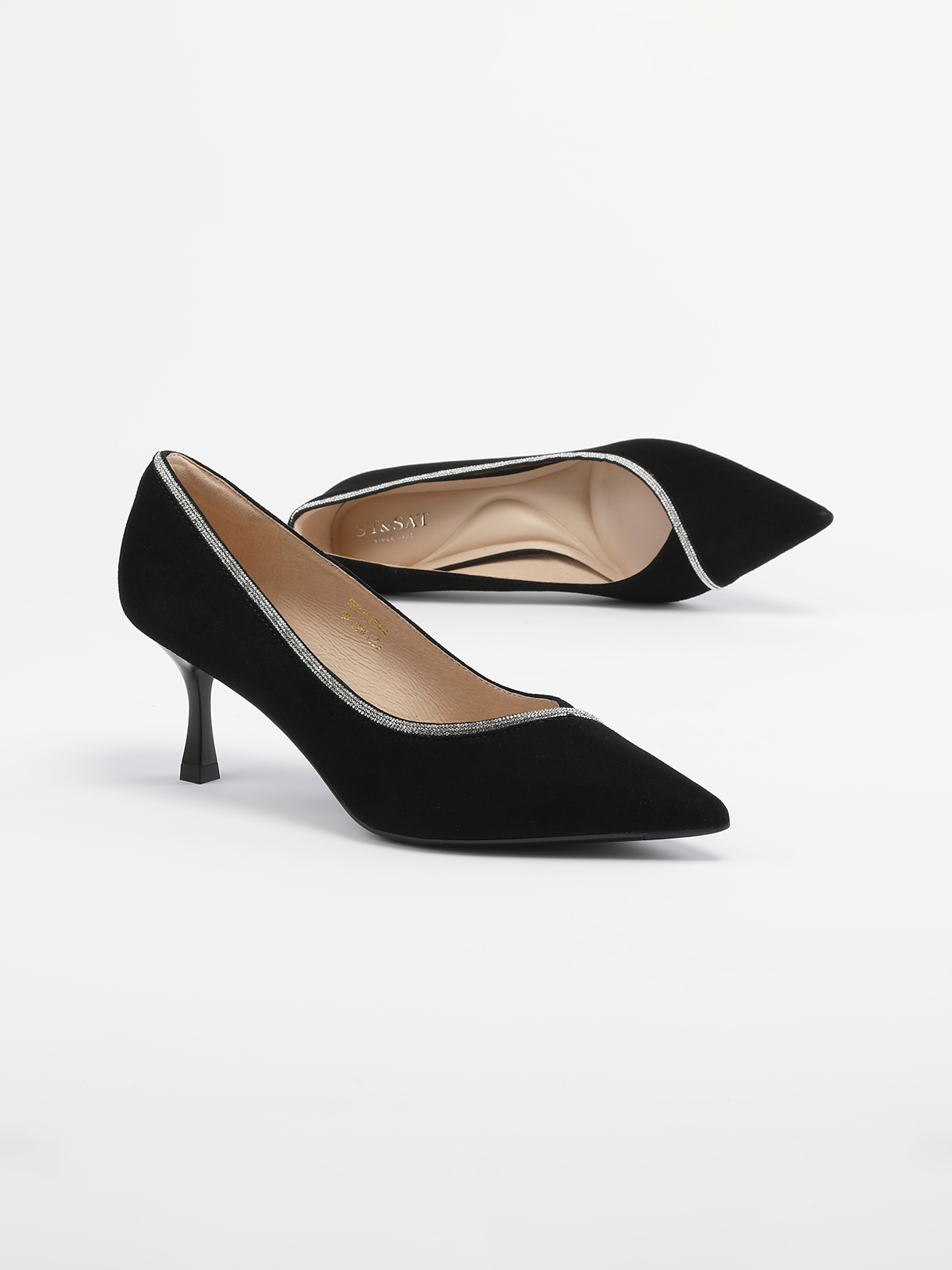 39码星期六黑色高跟鞋女尖头细跟浅口通勤单鞋ss31111364