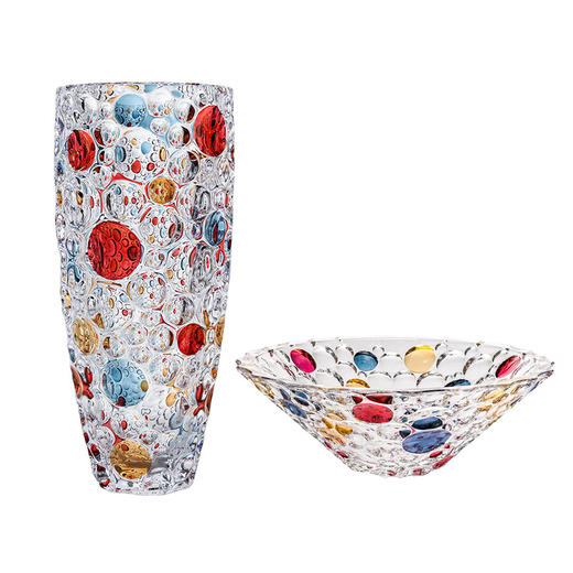 捷克进口/BOHEMIA波西米亚进口水晶玻璃彩色水滴插花装饰手工描彩花瓶/果斗 商品图0