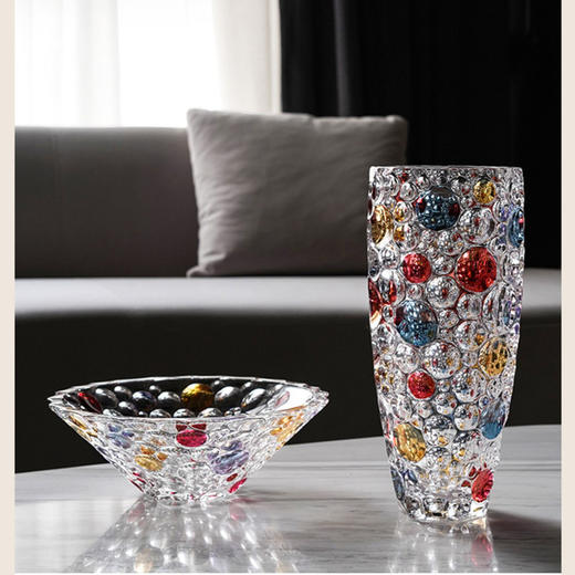 捷克进口/BOHEMIA波西米亚进口水晶玻璃彩色水滴插花装饰手工描彩花瓶/果斗 商品图3