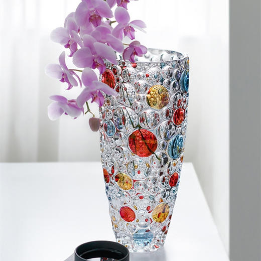 捷克进口/BOHEMIA波西米亚进口水晶玻璃彩色水滴插花装饰手工描彩花瓶/果斗 商品图5