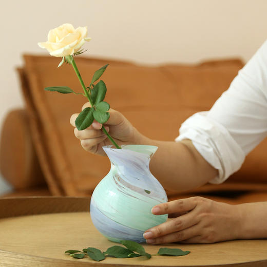 日本进口津轻纯手工玻璃花瓶摆件客厅插花器水彩画花瓶13.5cm 商品图1