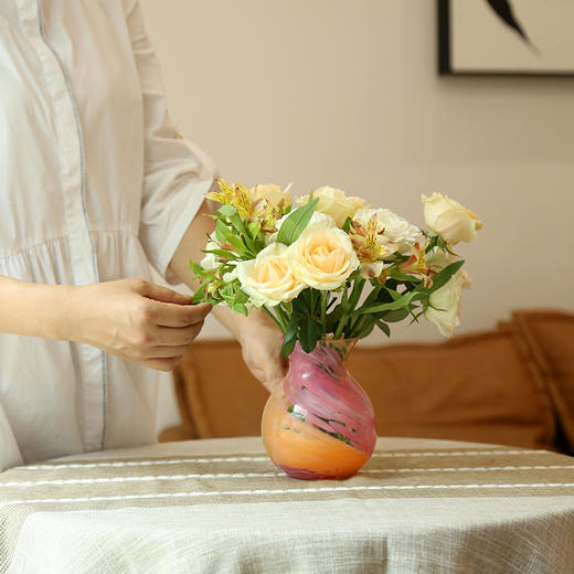 日本进口津轻纯手工玻璃花瓶摆件客厅插花器水彩画花瓶13.5cm 商品图3