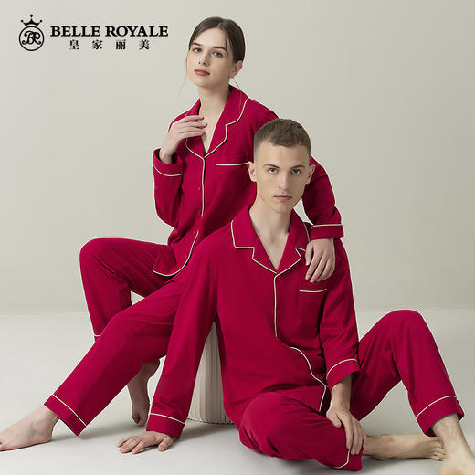 皇家丽美红色睡衣男春秋款结婚新婚情侣棉质家居服本命年JJT9898 商品图2