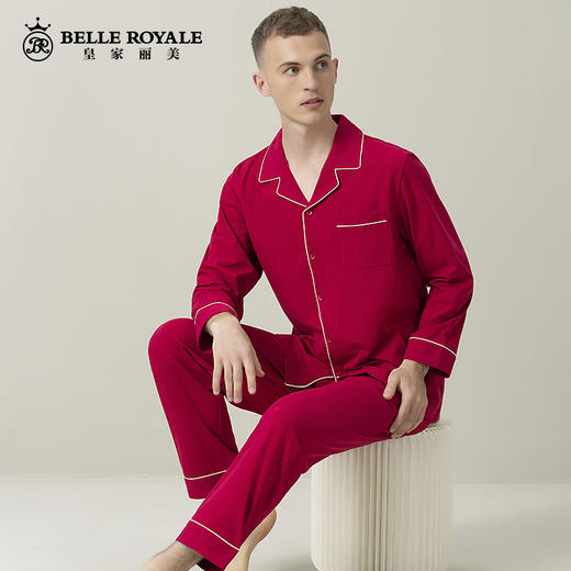 皇家丽美红色睡衣男春秋款结婚新婚情侣棉质家居服本命年JJT9898 商品图3