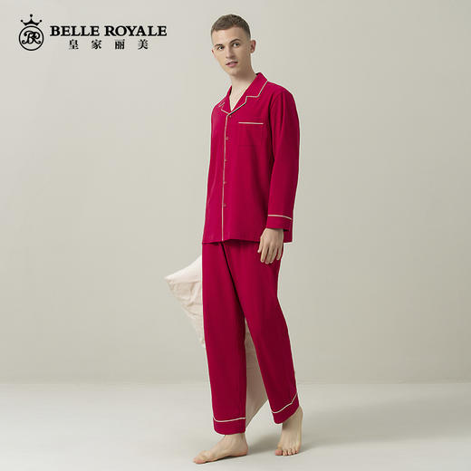 皇家丽美红色睡衣男春秋款结婚新婚情侣棉质家居服本命年JJT9898 商品图4