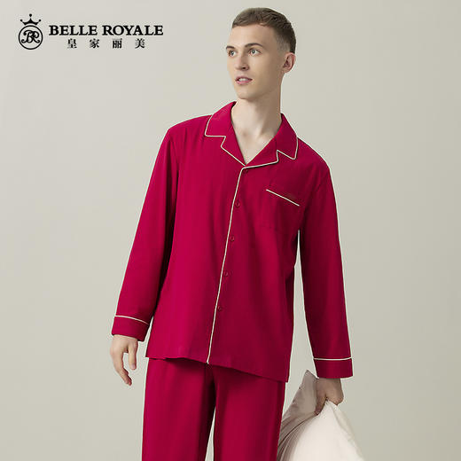 皇家丽美红色睡衣男春秋款结婚新婚情侣棉质家居服本命年JJT9898 商品图6