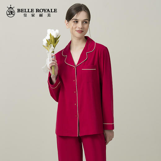 皇家丽美红色睡衣女春秋款结婚新婚情侣棉质家居服本命年JJT9897 商品图1