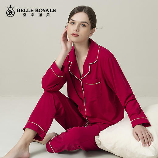 皇家丽美红色睡衣女春秋款结婚新婚情侣棉质家居服本命年JJT9897 商品图0