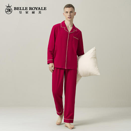 皇家丽美红色睡衣男春秋款结婚新婚情侣棉质家居服本命年JJT9898 商品图5