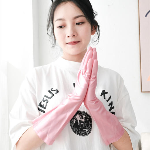 SHOWA/尚和手套日本丝滑加长昭和贴手植绒洗衣服厨房家务清洁洗碗M码 商品图6