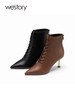 westory超火冬尖头洋气绑带瘦瘦靴法式小短靴显高及踝靴82181 商品缩略图0