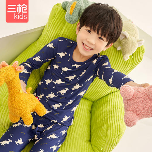 Threegun三枪 【莫代尔】男童圆领儿童长袖长裤内衣套装-29471D011 商品图3