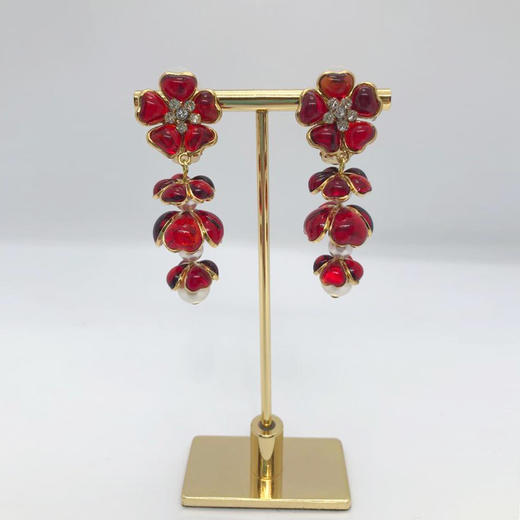 北京仓｜Gripoix Paris-Vintage-Flower-红色琉璃 琉璃珍珠 耳环［法国设计师］ 商品图1