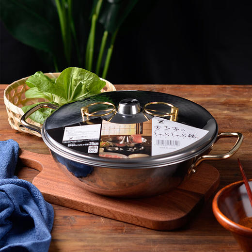 日本进口吉川 雪月亭 老式不锈钢火锅 25㎝ 日式寿喜锅涮菜羊肉专用 商品图6