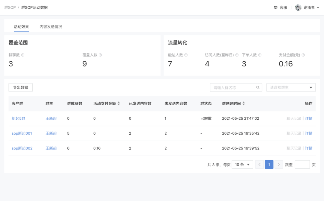 这些数据可以在有赞企业微信助手的群SOP功能里面找到