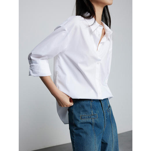 333604044棉仓-初棉OL风80s纯棉长袖白色衬衫女 微磨毛内搭气质长绒棉衬衣 商品图6