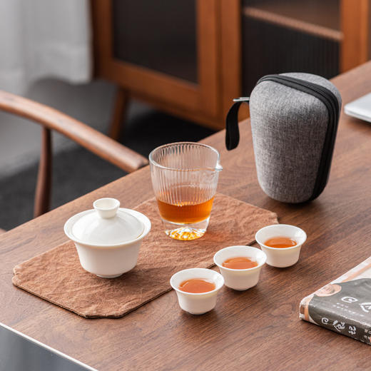 【旅行茶具套装！便捷好收纳】羊脂瓷户外旅行茶具套装 快客杯一壶二三杯便携陶瓷礼品餐饮用具。ry 商品图0