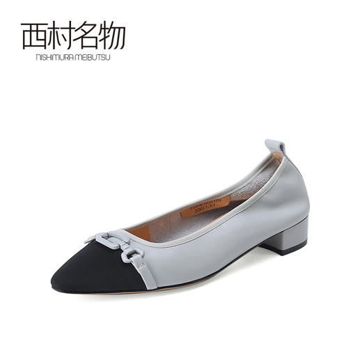 西村名物2023春季新款尖头小香风通勤平底同色扣饰优雅单鞋T23AE12301 商品图1