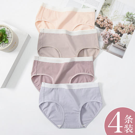 洁丽雅4条装中腰纯棉女士内裤简约舒适双层纯棉内裆内裤女 商品图6