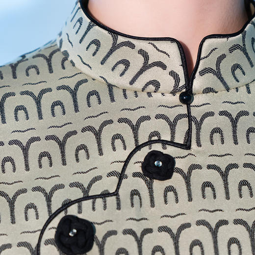 荷言GL旧时闺秀原创 帘幕重重 古文提花肌理人丝琵琶襟改良旗袍裙 商品图3