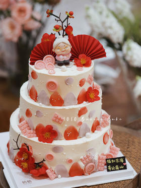 「五福梅花·长辈祝寿」100%动物奶油（附图6+8+10寸三层·提前12小时预订）