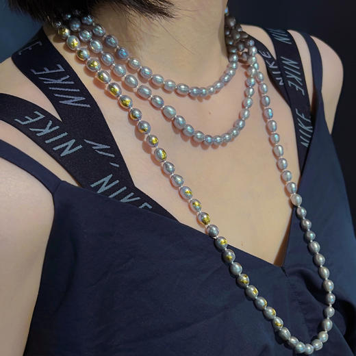 北京仓｜KARAFURU-Iwai-淡水银灰珍珠 金箔 长项链（多种戴法）［日本设计师］ 商品图7