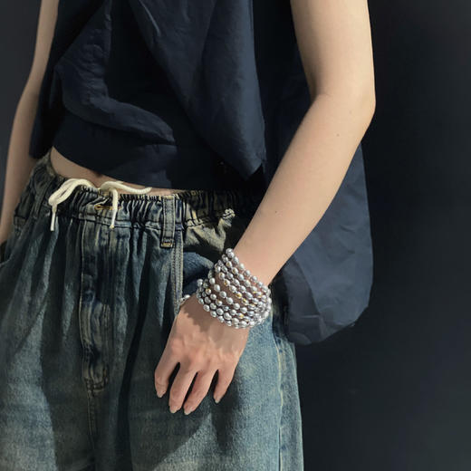 北京仓｜KARAFURU-Iwai-淡水银灰珍珠 金箔 长项链（多种戴法）［日本设计师］ 商品图5