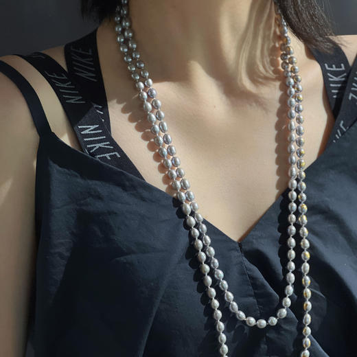 北京仓｜KARAFURU-Iwai-淡水银灰珍珠 金箔 长项链（多种戴法）［日本设计师］ 商品图6