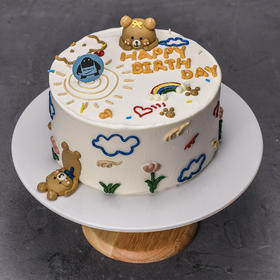 手绘熊孩子奶油蛋糕