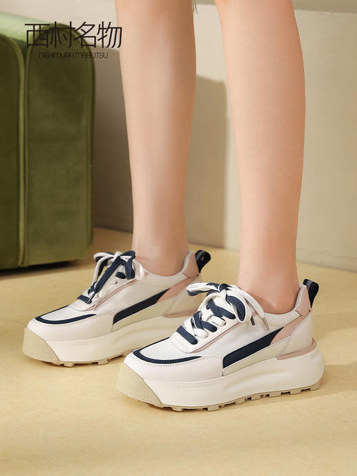 西村名物小白鞋女真皮2022春新款松糕休闲鞋百搭老爹鞋增高11091 商品图2