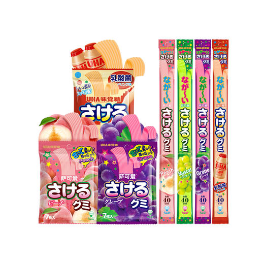 日本进口UHA悠哈萨可爱紫葡萄桃子手撕软糖 商品图0