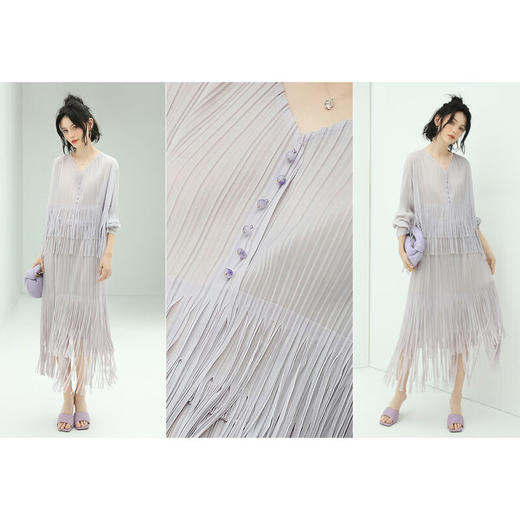 COCOBELLA重工压褶流苏雪纺衫玉石手缝扣气质V领遮阳罩衫LC47 商品图1