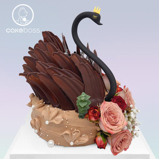 「黑天鹅花韵」双层天鹅鲜花奶油蛋糕 商品图1