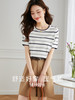 【专属特价】熙世界天丝棉条纹短袖针织衫女薄款2025春夏新款百搭休闲圆领T恤衫上衣 商品缩略图1