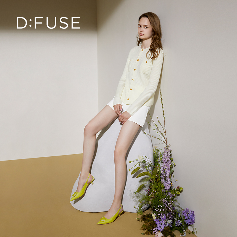 dfuse迪芙斯2023春季新款羊皮尖头圆钻扣单鞋凉鞋女鞋df31114101